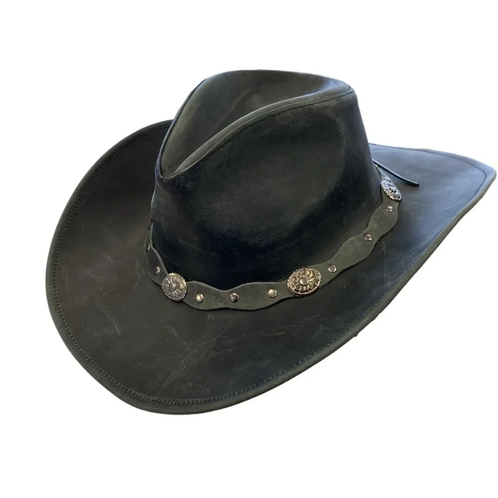 Wide Leather Cowboy/ Cowgirl Western Hat - Picture 1 of 13